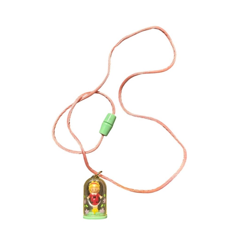 Vintage Miniature Terrarium Doll Pendant Charm Necklace Pink Green Glass Dome